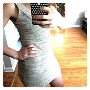 Tan mesh silver sequence express dress